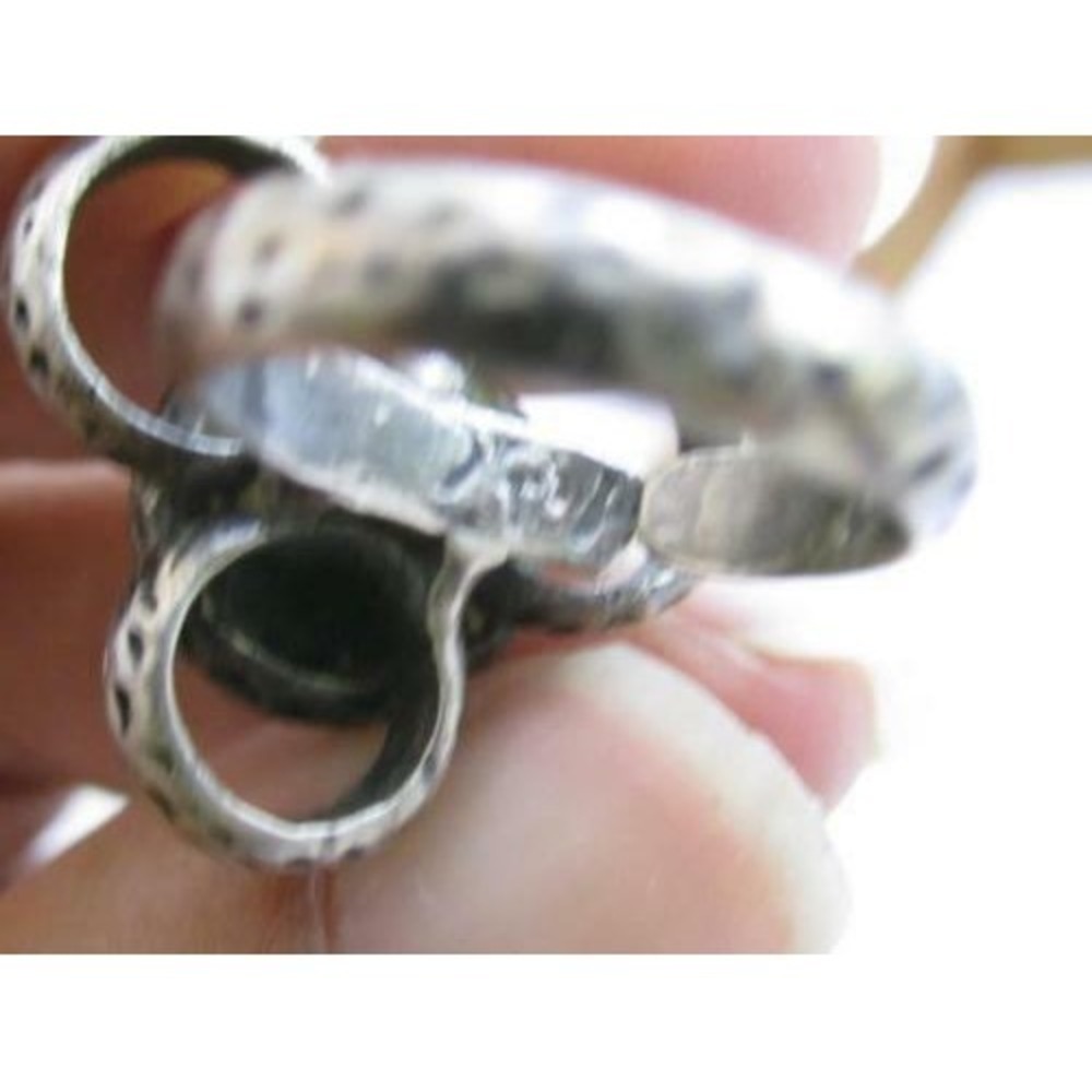 Vintage Modernist Green‎ Malachite Gemstone Flower Sterling Silver Ring*Sz 6.5 - Picture 4 of 7